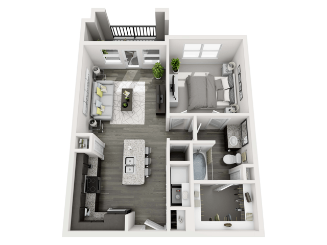1 Bed, 1 Bath B 5-5105 floor plan